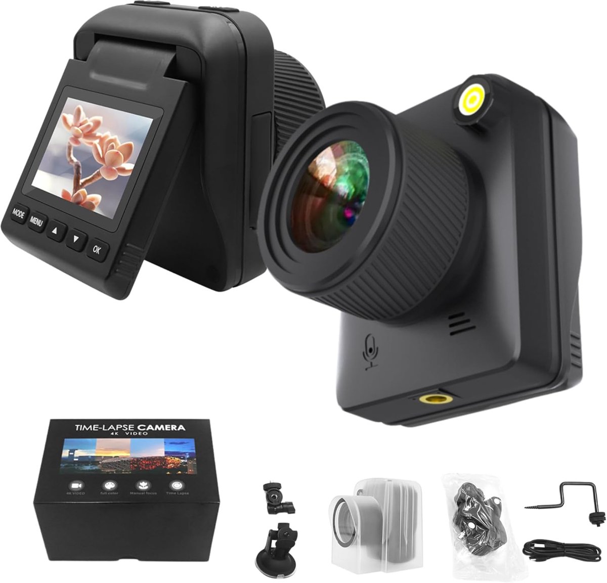 SnelShoppen - Bewinner Camera 3200 W, 4K Full-Colour Timelapse, Waterdicht IP66, 2 Inch Kantelscherm, Macro-opname, 6 Maanden Batterijduur voor Buiten