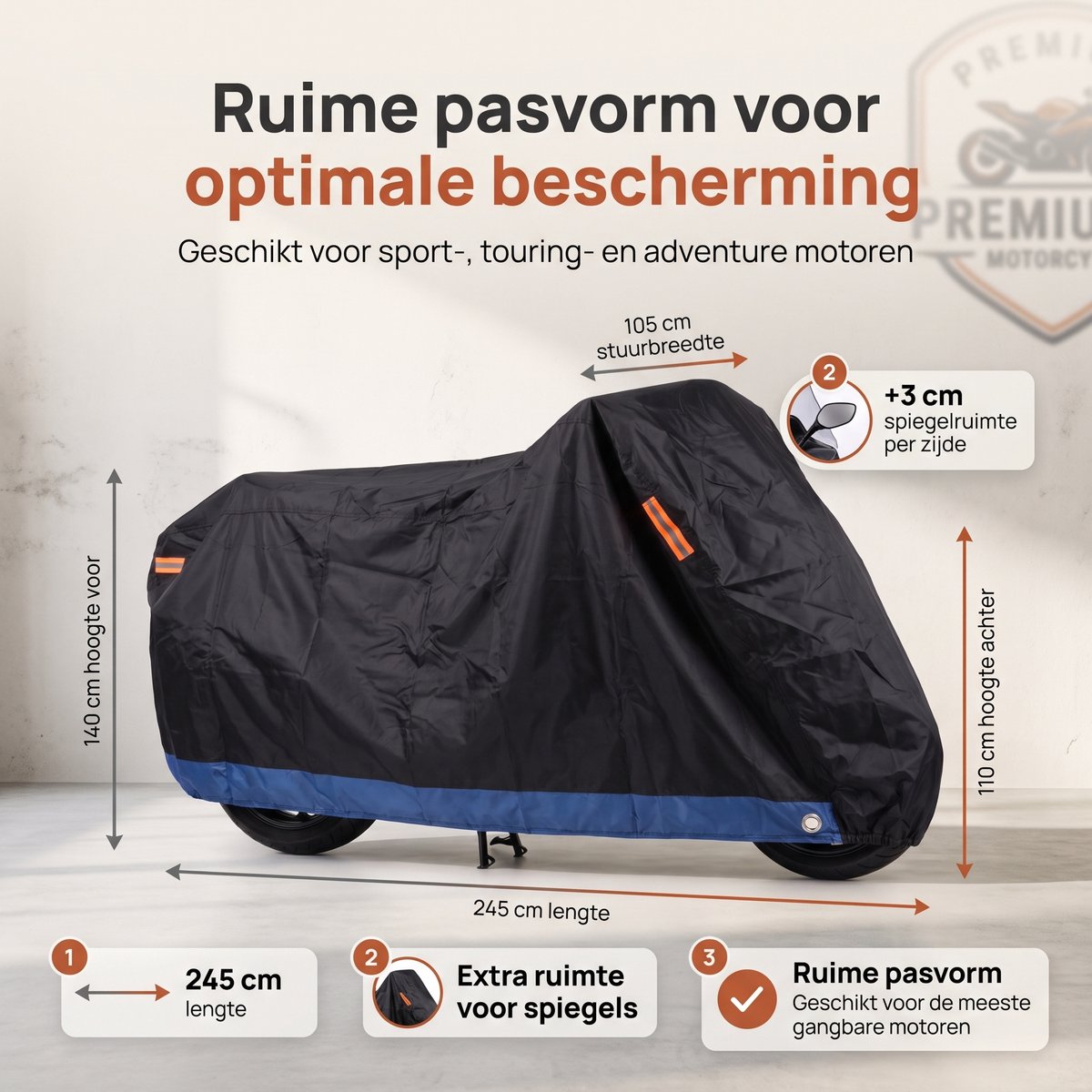 XL Motorhoes Waterdicht voor Buiten (afmeting: 245cm x 140cm x 110cm) - Scooterhoes met windscherm - Motorhoezen - Fietshoes voor 2 fietsen | B&H – foto 7