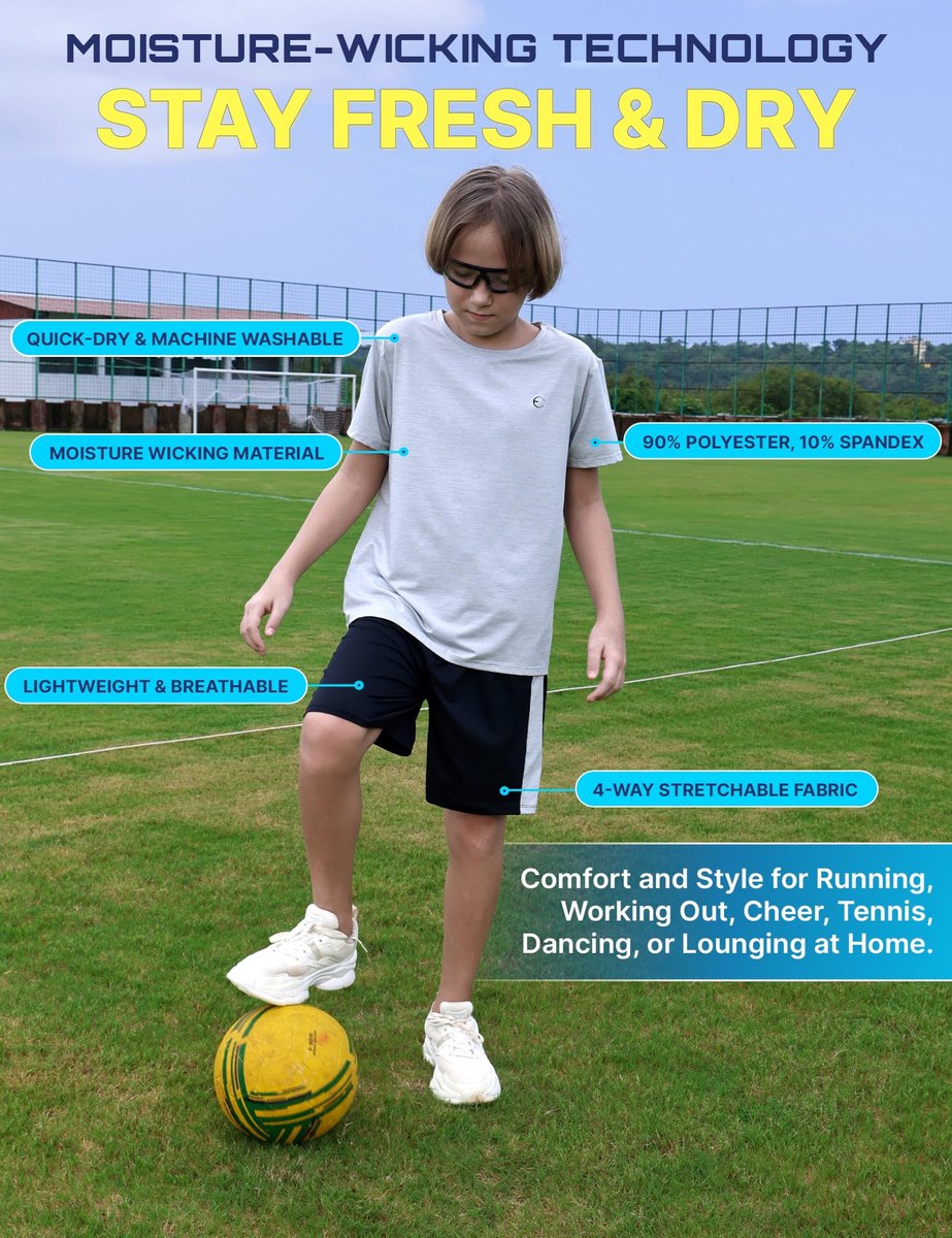 SnelShoppen - 4-delige jongens kledingset met losse atletische prestaties ronde hals T-shirt en korte outfits maat 3-16, Set-9, 13-14 jaar, ideaal voo