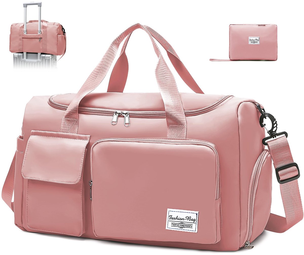 SnelShoppen - Grote Waterdichte Sporttas Dames Meisje met Schoenenvak en Vochtige Vak - Roze Gym Bag, Weekendtas, Travel Sportbag, Handbagage, Fitness