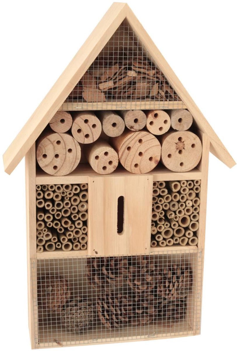 SnelShoppen - XXL Houten Insectenhotel 50 cm Naturel - Nestkast voor Bijen, Vlinders, Kevers en Insecten - Perfect voor Tuin en Buiten