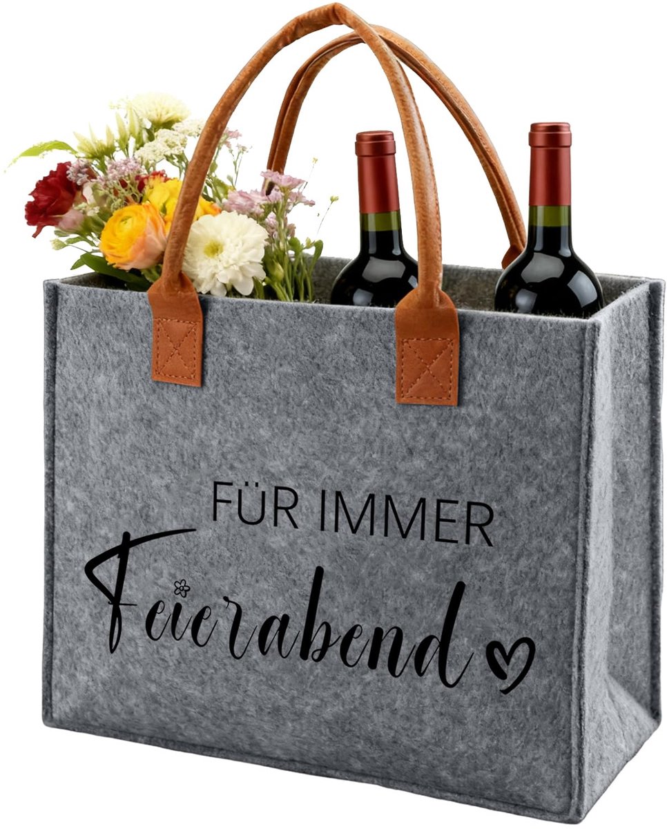 SnelShoppen - Pensioengeschenk Vrouw Man Gepensioneerde Vilten Tas - Afscheidscadeau Gepensioneerden - Vilten Shopper Bag Tote Bag - Perfect voor Pens