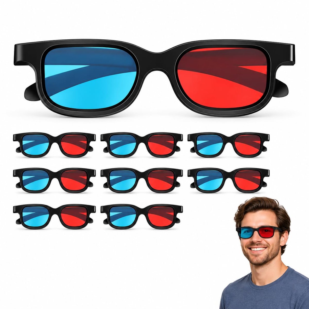 QTTVBTNA -3D Bril - Universele 3D Bril - 3D Kijkbril - Set van 10, compatibel met PC, laptop en tv - Lichtgewicht kunststof, stevige neuspads - Voor 3D films, games en foto's - Thuis of in de bioscoop - Draagbaar en duurzaam