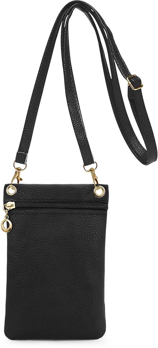 Telefoontasje Dames - Klein Schoudertasje voor Mobiele Telefoon - Crossbody Tasje met Afneembare Schouderriem - PU Leder - Zwart