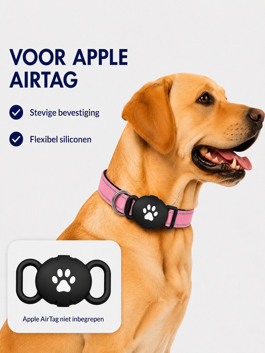 Apple AirTag Honden Halsband Set Roze - GPS Track Houder - Veiligheidssluiting met Lock - Reflecterend & Verstelbaar - Maat M