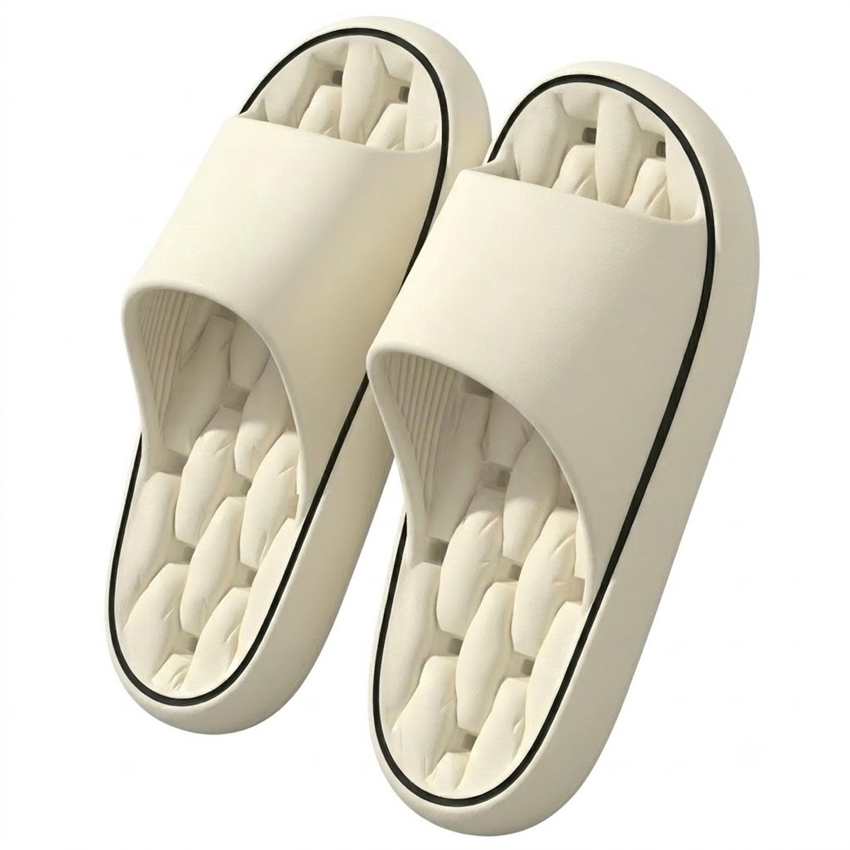 Beige badslippers dames EVA instap slippers massage voetbed antislip dik zool lichtgewicht open teen douche slippers strand slippers geschikt voor binnen en buiten maat 38