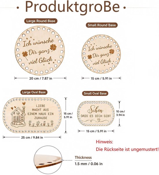 Houten mandbodems voor haken, set van 4 stuks, rond en ovaal met voorgeboorde gaten, perfect voor DIY manden en handtassen, opslagoplossingen en creatief knutselen — afbeelding 5