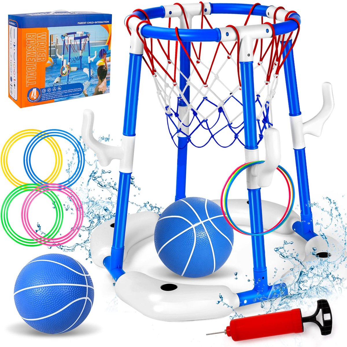 SnelShoppen - Beeoecm Pool Basketbalkorf - Waterbasketbalkorf voor Zwembad - Opblaasbare Basketball Hoop - Ideaal voor Kinderen, Feestjes en Tuin - Bl