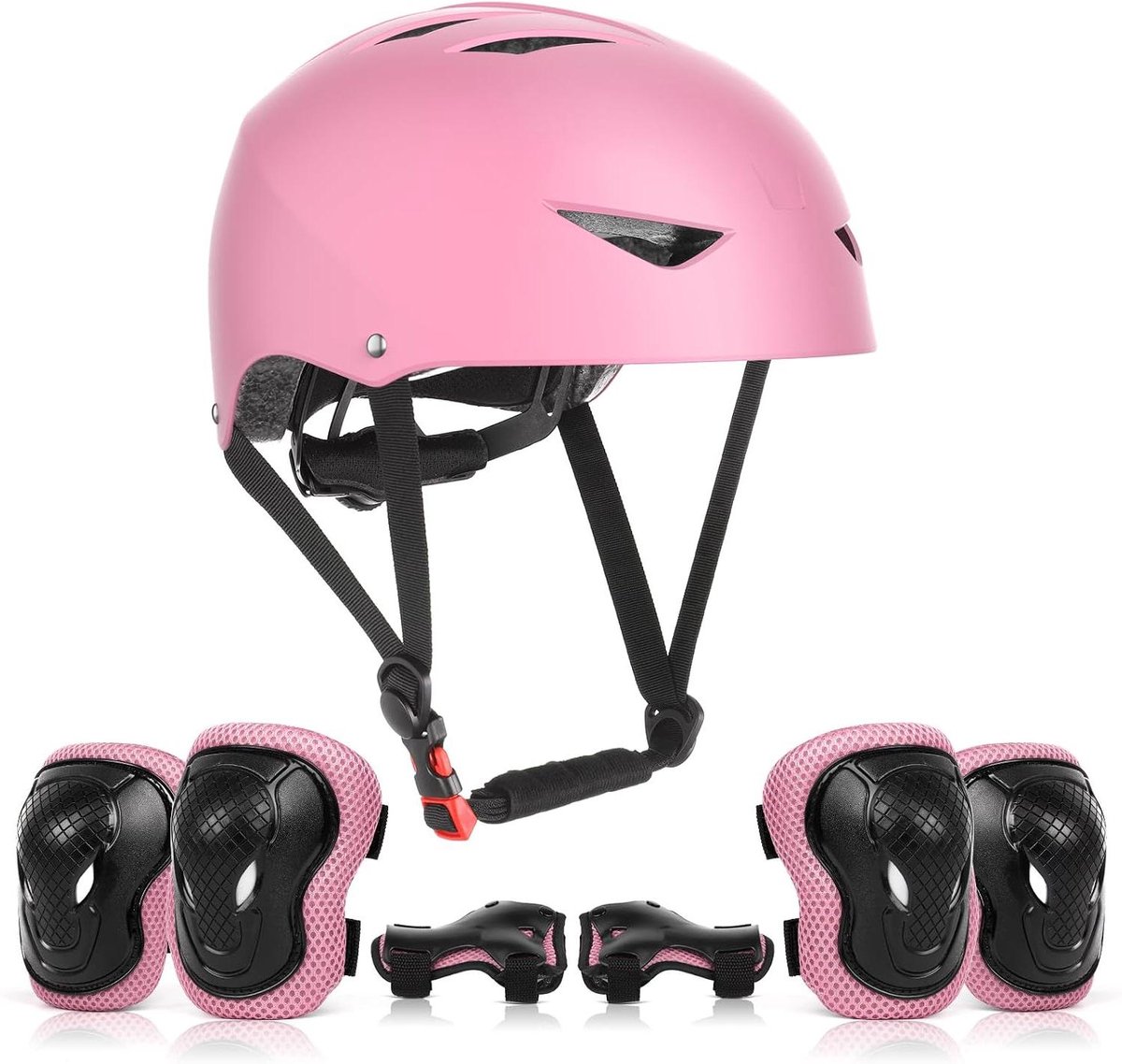 Kinder Helm en Pads - Beschermende Set - Buitensporten - Verstelbaar Ontwerp - 54-58 cm - Roze
