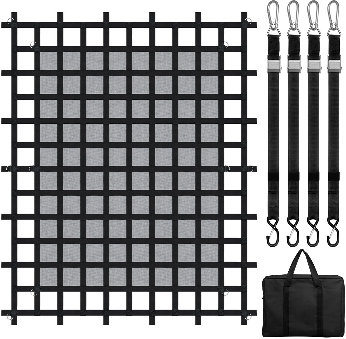 SnelShoppen - Vrachtnet 2440 x 2060 mm, Slijtvaste en Weerbestendige Transportnet met 4 Verstelbare Riemen, Karabijnhaken en S-haken voor Pick-up, Vra