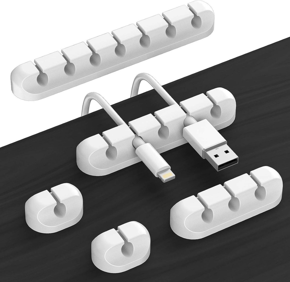 SnelShoppen - Kabelhouder Zelfklevend voor Bureau, 5 Stuks Kabelclips, Kabelorganizer voor Netsnoer, USB Oplaadkabel en Audiokabel, Wit, Perfect voor