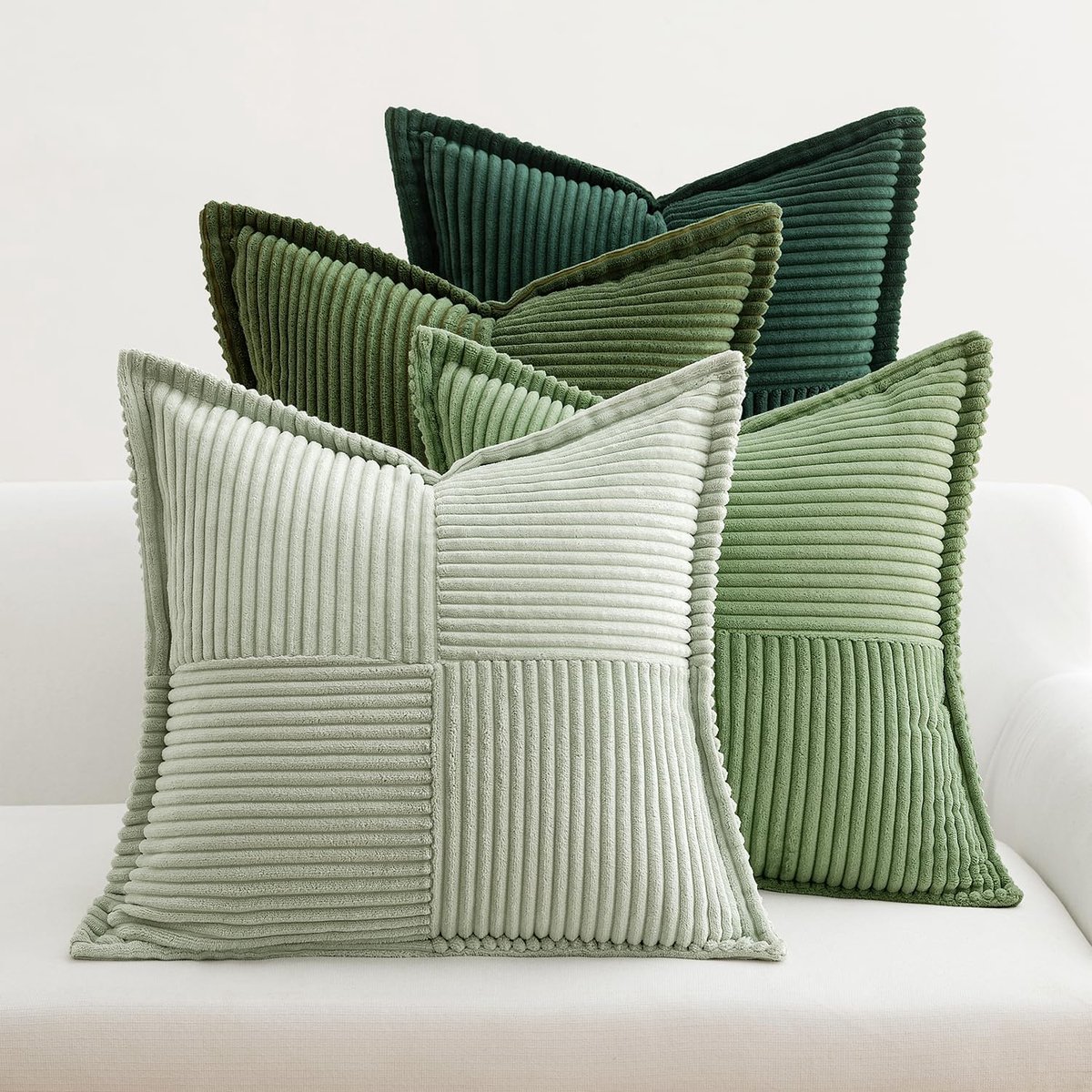 SnelShoppen - EMEMA Corduroy Kussensloop Set van 4 - 40x40 cm Groen - Herfst Kussenslopen voor Sofakussen, Decoratief Sierkussen, Bankkussen voor Woon
