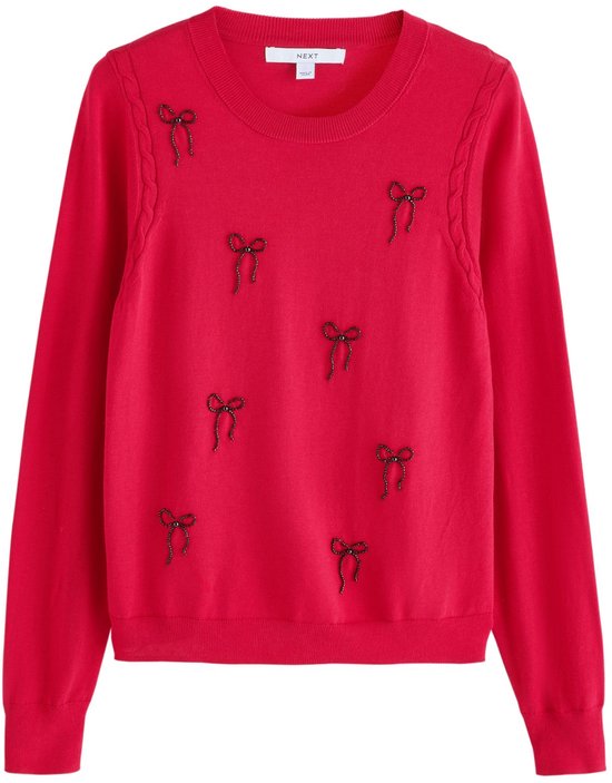 Next - Dames - Zachte katoenrijke trui met lange mouwen en ronde hals - Rood