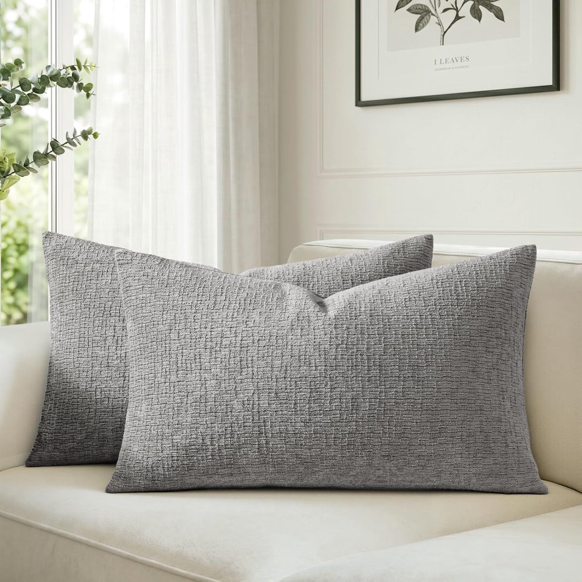 SnelShoppen - Chenille Kussenhoezen 30x50cm Lichtgrijs 2 Stuks met Structuur - Decoratieve Kussens voor Woonkamer, Slaapkamer en Tuin