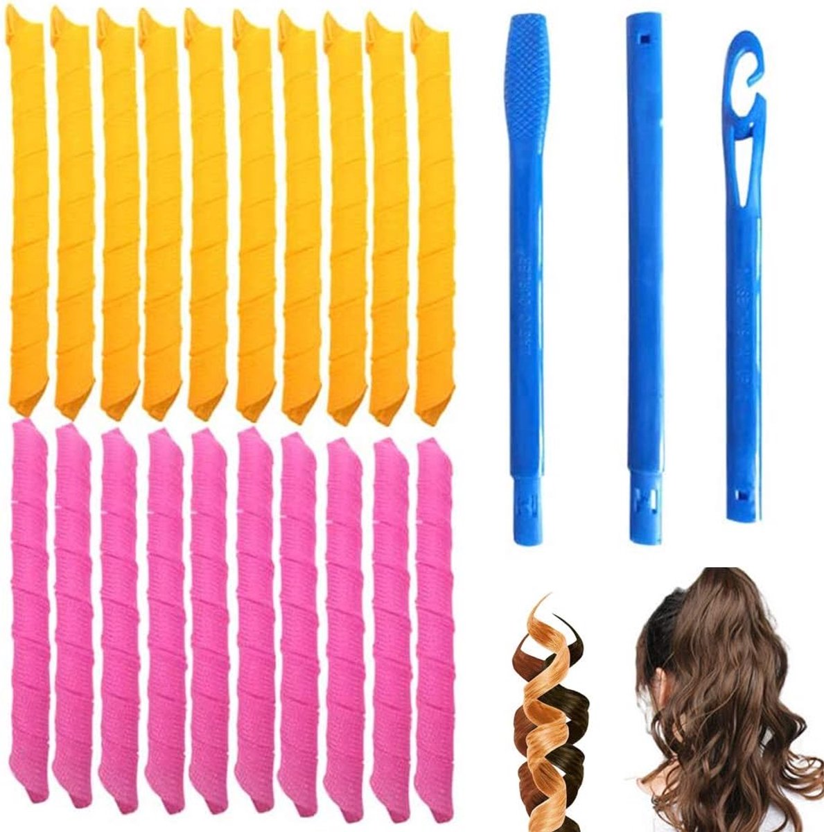 Thijox - 20 stuks Wave Hair Rollers - Plastic Krulspelden voor Spiraal Krullen - DIY Haar Rollers voor Extra Lang Haar tot 55 cm - Ideaal voor Slaapge