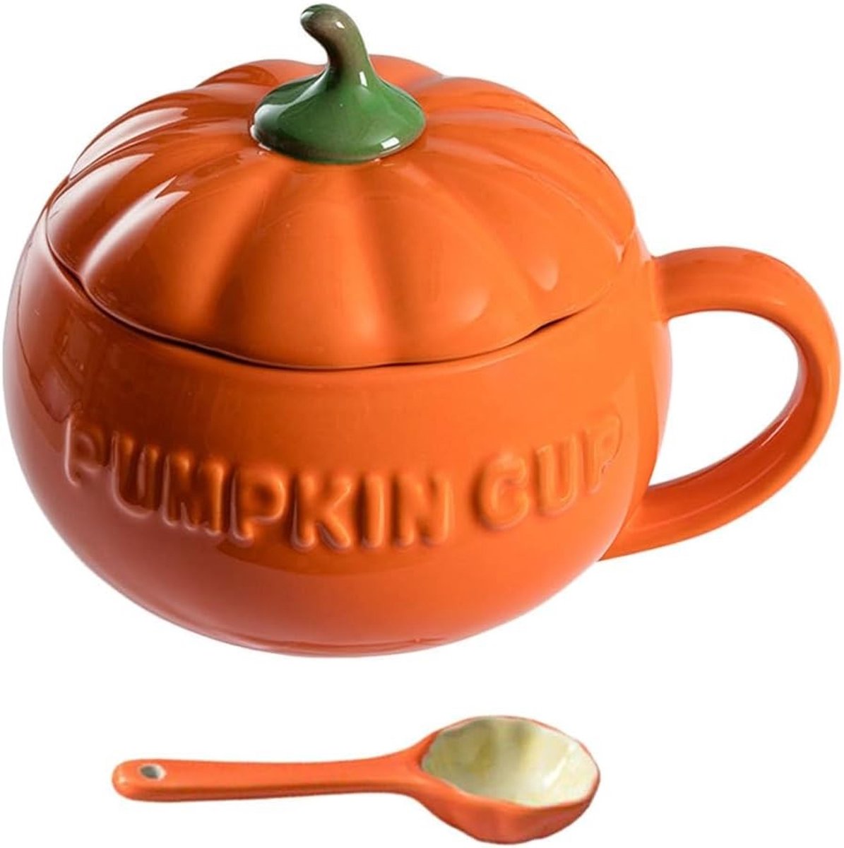 Halloween Pompoen Mok met Deksel en Lepel, Schattige Keramische Koffiemok, Creatieve Melk- en Soepbeker, Perfect Cadeau voor Vrouwen en Feestdagen