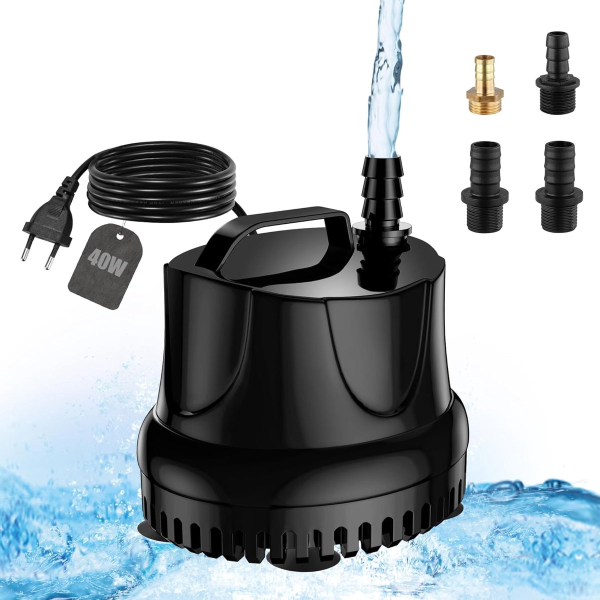 SnelShoppen - Waterpomp 40 W, 3000 l/u, Stil Aquariumpomp, Vijverpomp, Dompelpomp, 1,8 m Kabel, 4 Sproeiers voor Fonteinen, Tuinen, Badkuipen, Vijvers