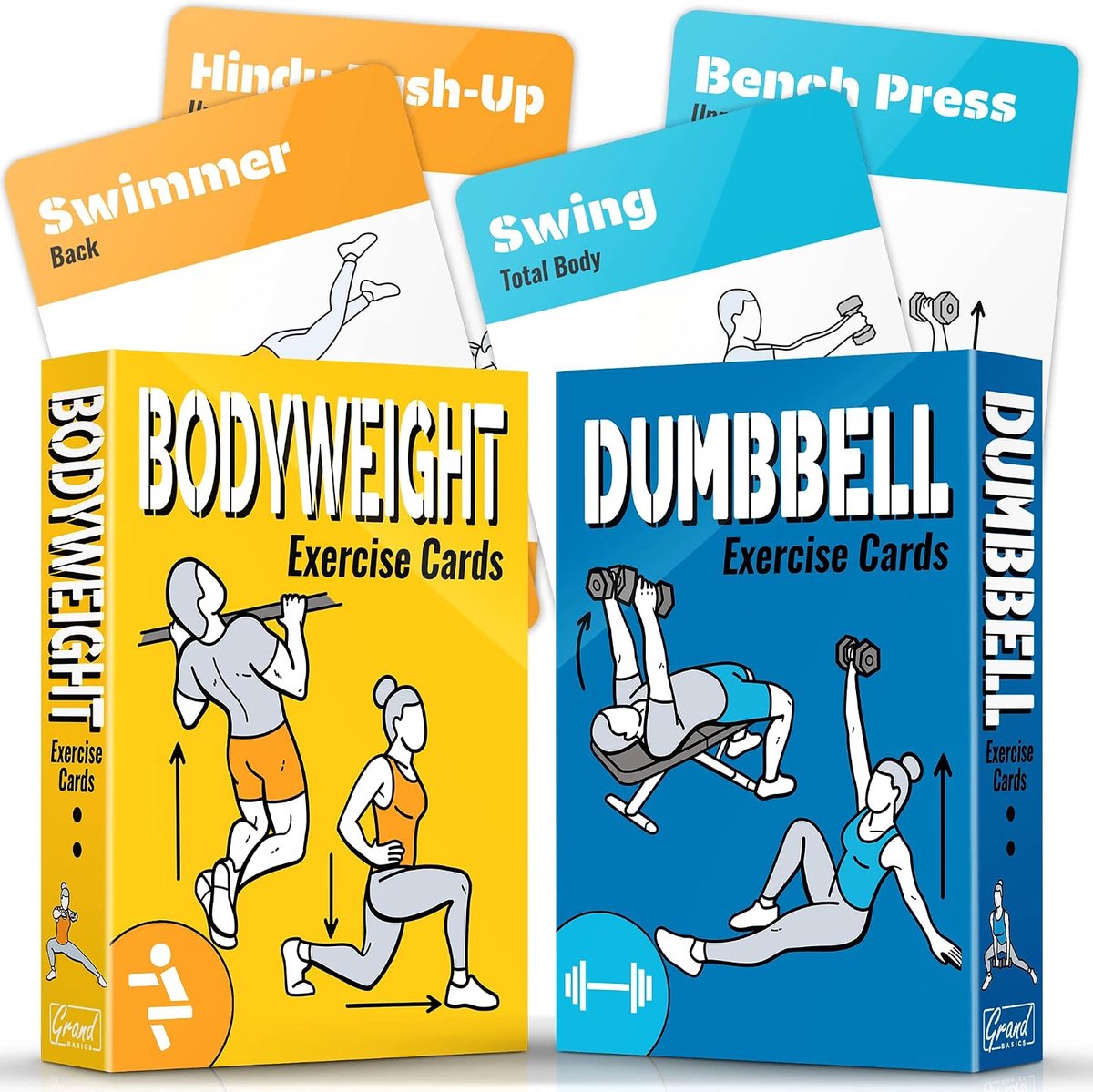 SnelShoppen - 2-PACK Lichaamsgewicht- en Haltertrainingskaarten - Groot Formaat 12,7 x 8,9 cm Oefenkaarten Deck met 100 Verschillende Oefeningen voor