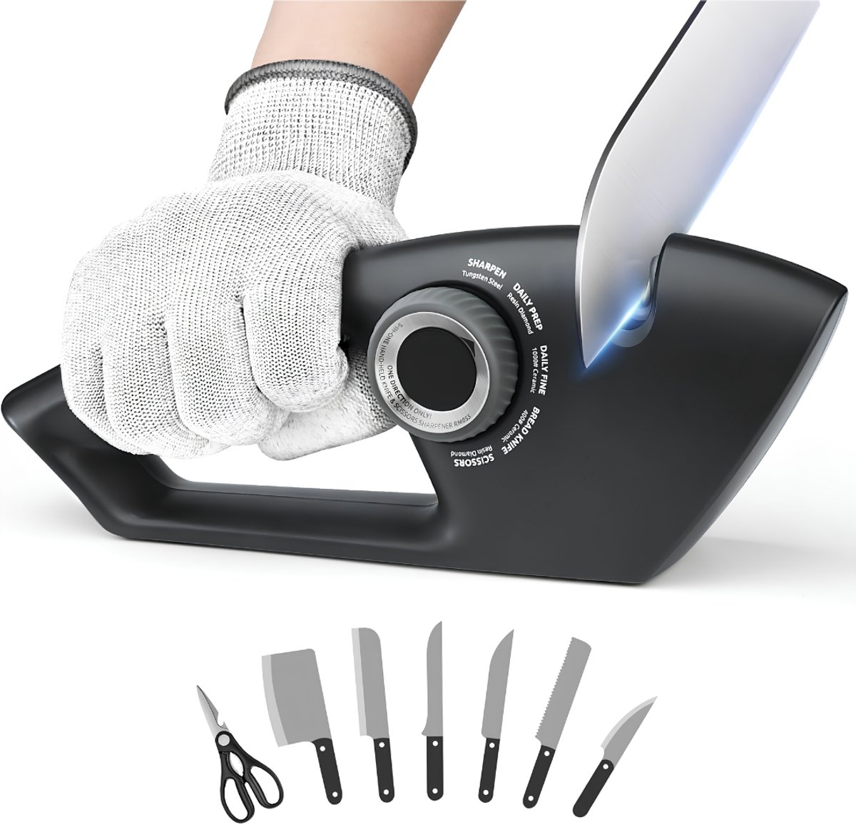 JCP® Messenslijper - Professionele Slijper - Mes Slijper - Zwart - 23cm x 8cm x 5cm