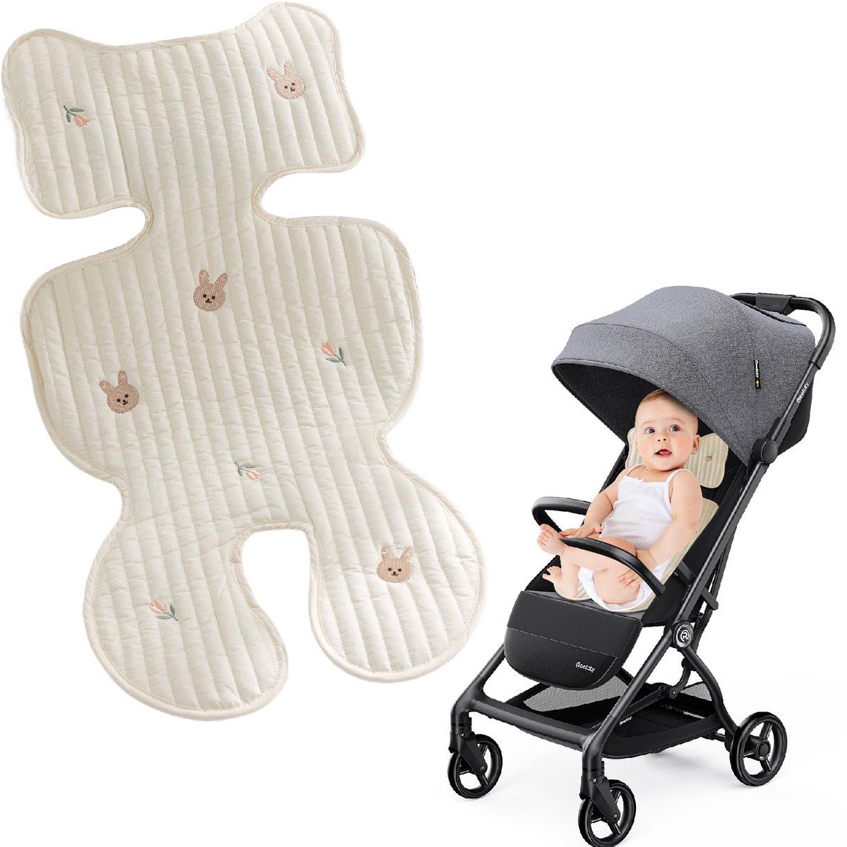 SnelShoppen - Ademend Zomerzitkussen voor Buggy, Universeel Babystoelkussen, Wasbaar Zitkussen 72 x 40 cm, Bescherming Kinderwagen, Vlekbestendige Kin