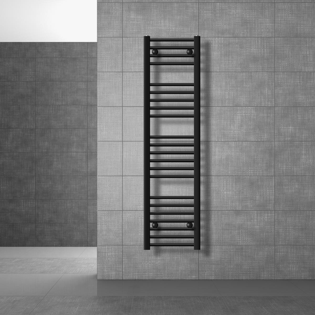 Design badkamerradiator Sahara elektrisch met verwarmingselement 900W 300x1400 mm recht zwart mat zijaansluiting LuxeBath