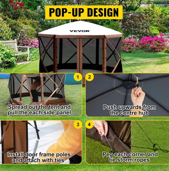 Loushops - Tent - Pop up tent - Tarp - Luifel - 6 Zijdig - Zonnenscherm - Weerbestendig - Insect dicht - 305 x 305 x 229 cm — afbeelding 5