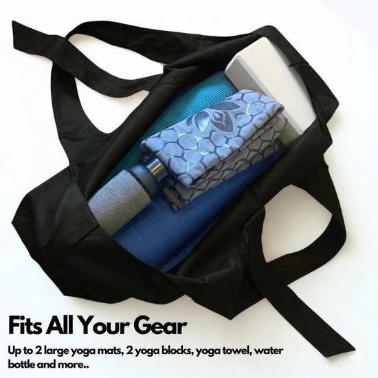 SnelShoppen - Yogamat Tas - Grote Draagtas voor Yogamatten met Zijvak - Geschikt voor Meeste Formaten - Obsidiaanzwart - Ideaal voor Yoga, Sport en Re van Snelshoppen — afbeelding 2