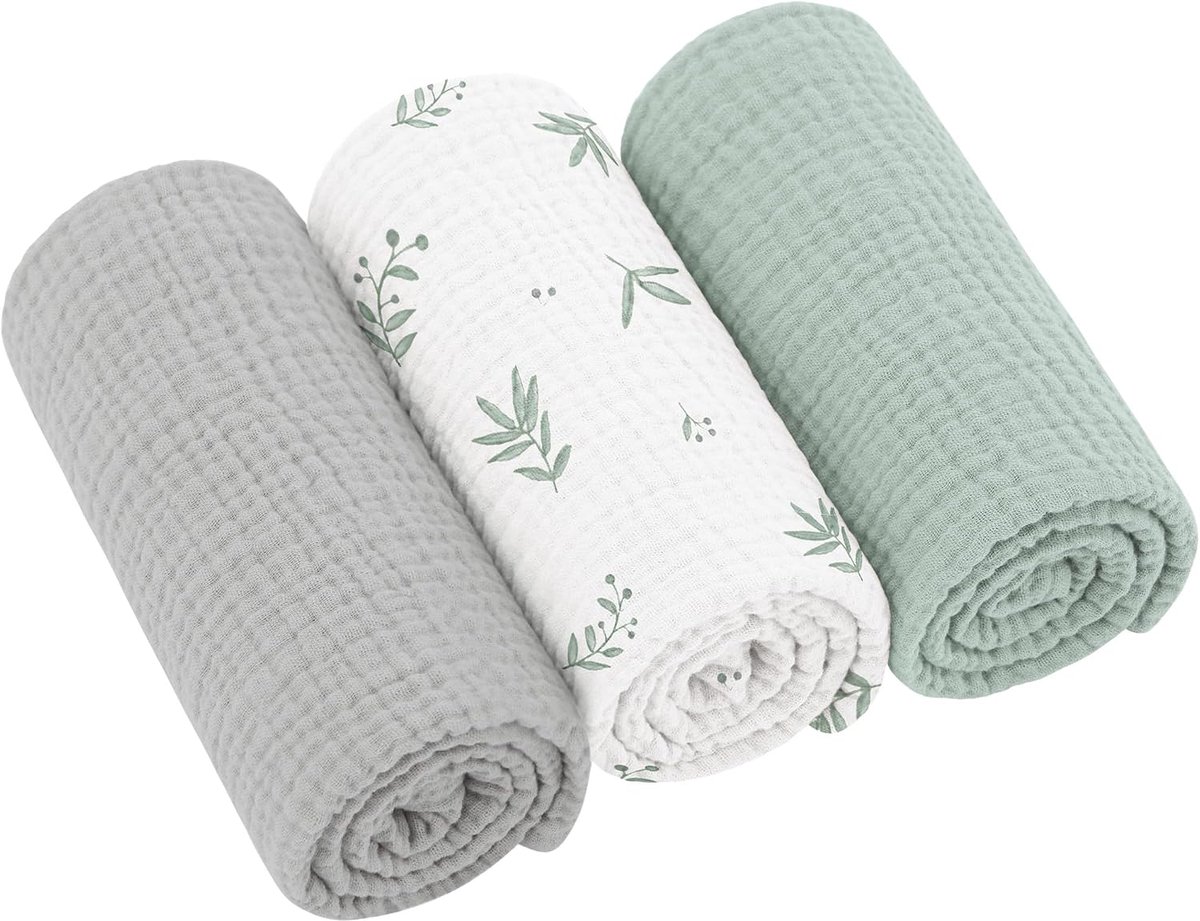 SnelShoppen - Bearmoss Moltondoeken voor baby's, 100% Katoen, Zachte Spuugdoeken, Ademend en Absorberend, Mousseline Doek, 3 Stuks, 60 x 60 cm, Wit