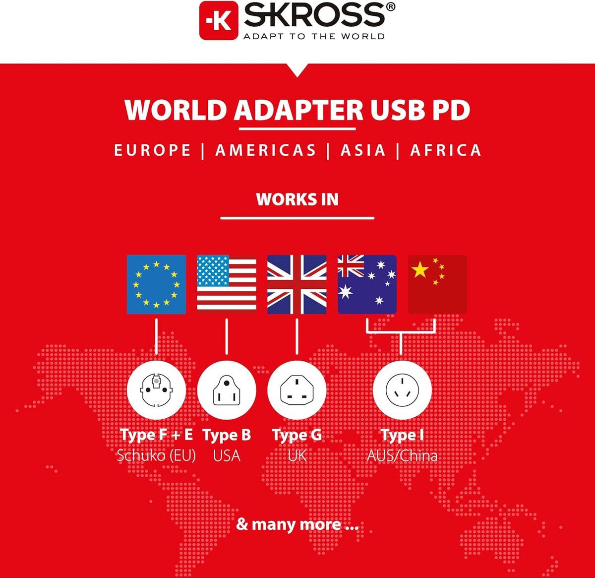 SnelShoppen - Wereld Reisadapter SKROSS PRO Light USB AC30PD - Compacte Reisstekker met Dubbele USB Poort en AC Stekker voor Wereldwijd Gebruik in Mee — cadeau in Gadgets - foto 7