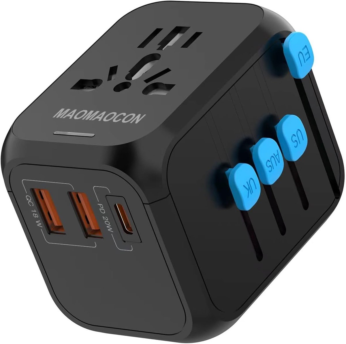 SnelShoppen - Reisadapter Wereldwijd, Universele Reisstekker met PD20W, 2 USB Poorten, 1 USB C en 1 AC-stopcontact voor Duitsland, VS, Engeland, Thail