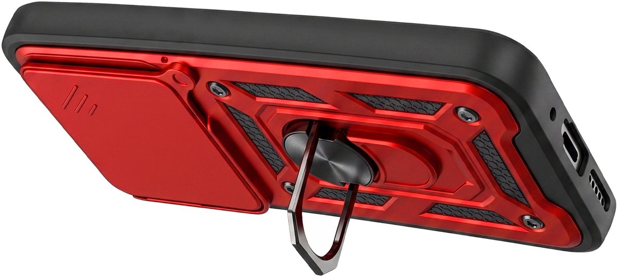 Mayaxess, Hoesje geschikt voor Xiaomi 17T met Schuifbare Cameracover en Magnetische Ring, Rood