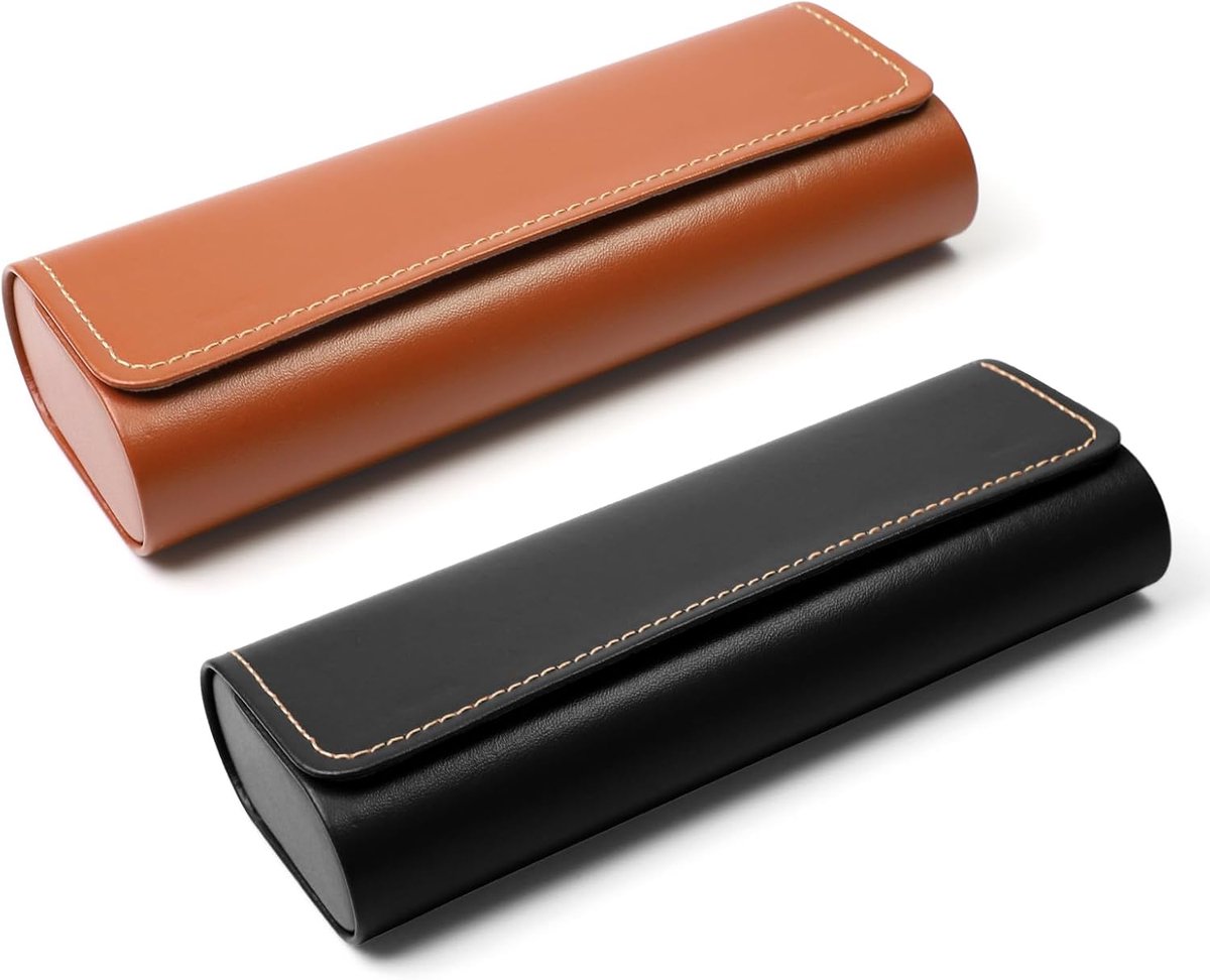 Bril etui hardcase - leren en metalen uitvoering - vintage stijl - beschermt je glazen - SnelShoppen