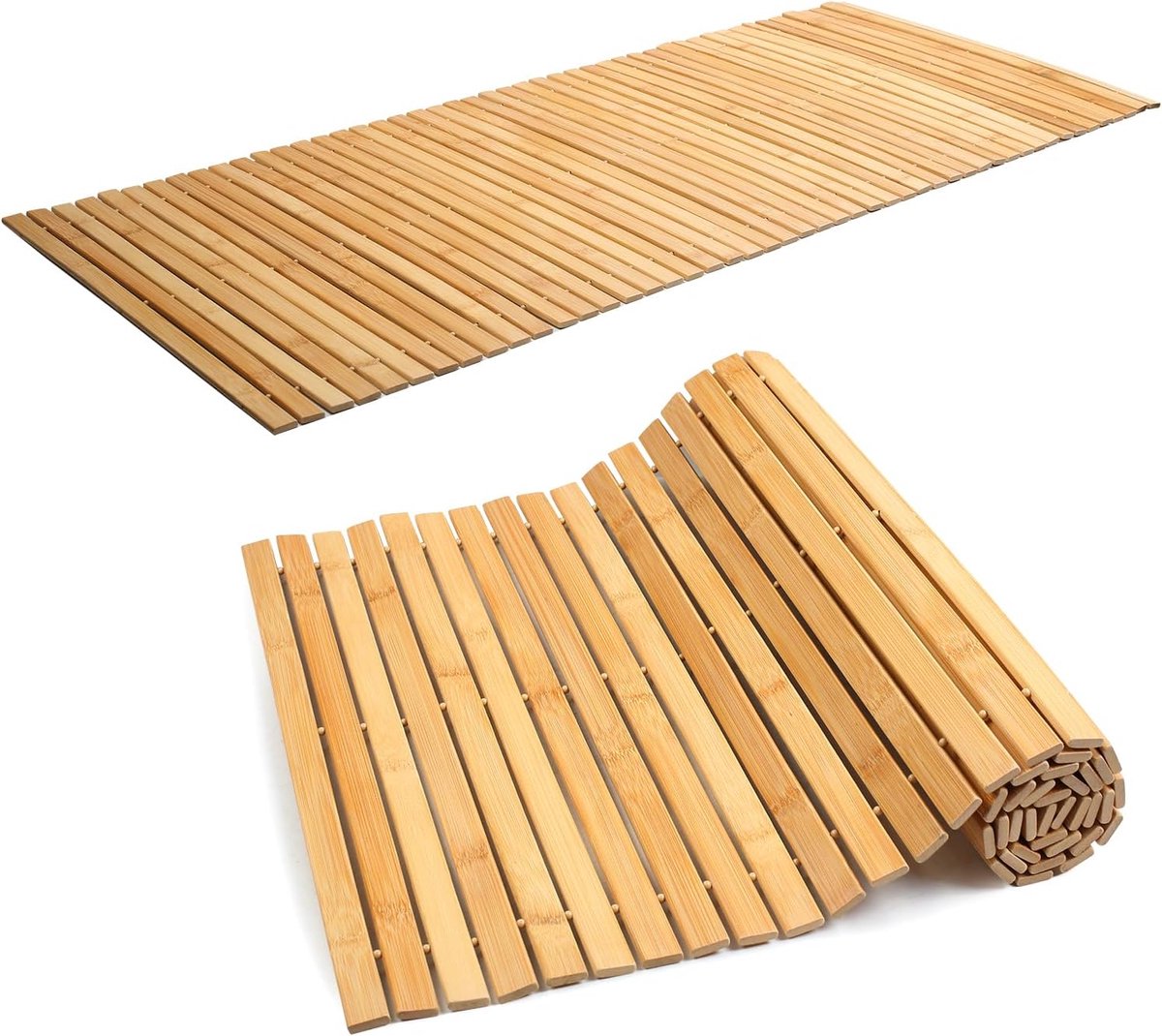 SnelShoppen - Bamboe badmat 120 x 50 cm | Antislip sauna en douchemat van hout | Onderhoudsvriendelijke voetenmat voor badkamer, sauna, en douche