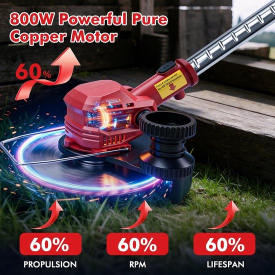 Accu Grastrimmer - Tuinmaaier Bosmaaier - Gazon Onderhoud - 3-in-1 Functionaliteit - 20 cm Maaibreedte - Rood — afbeelding 5