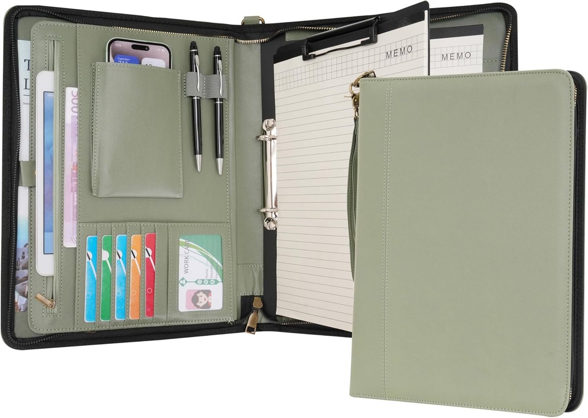 SnelShoppen - Wason A4 Schrijfmap met Ritssluiting, Kunstleer Padfolio met Afneembare Ringband, Portfolio en Schrijfblokhouder, Conferentiemap met Mee
