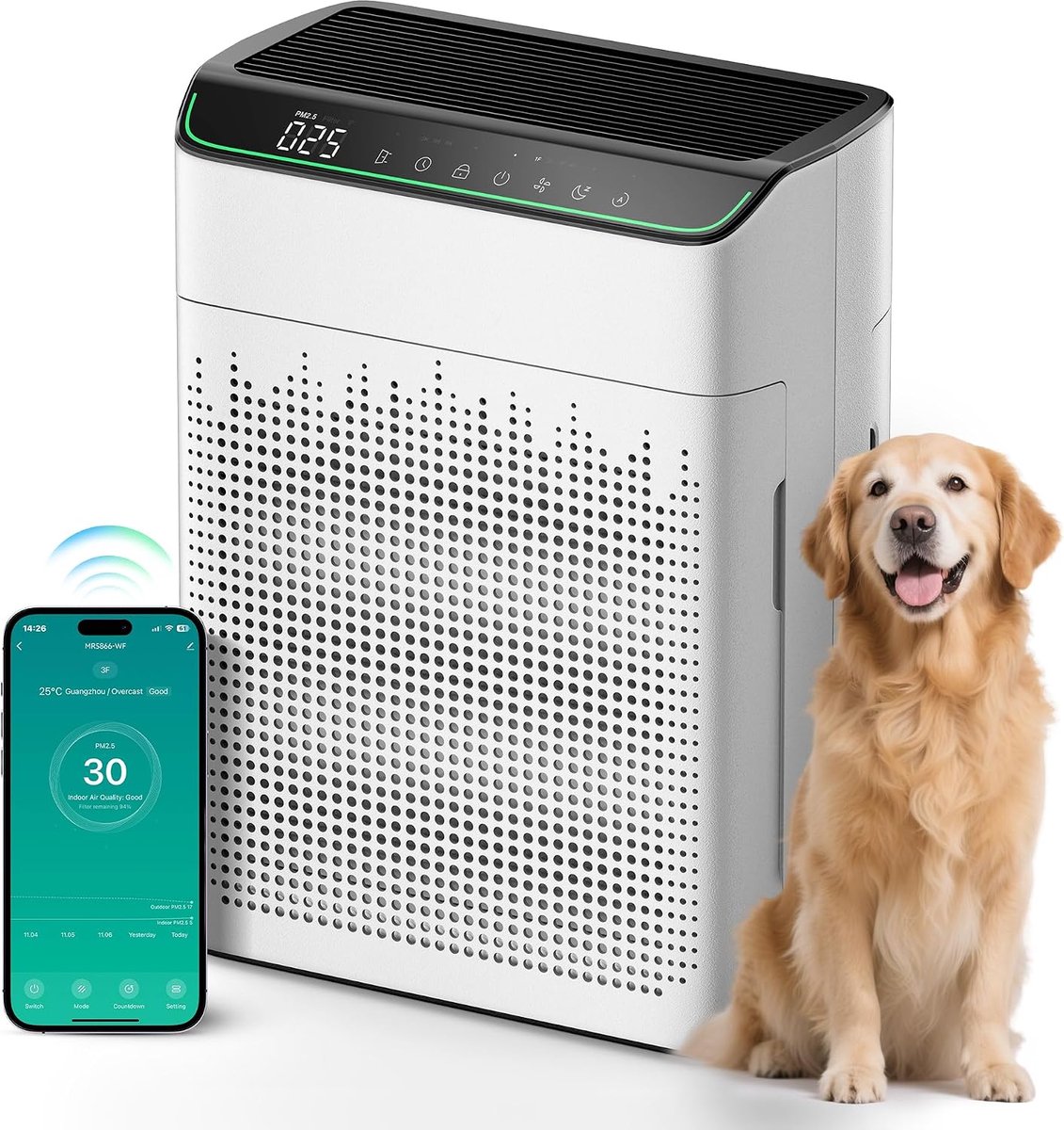 Luchtreiniger met HEPA-filter - CADR 340 m³/h - Wi-Fi en Alexa compatibel - Ideaal voor allergieën en rook - ShopVlot