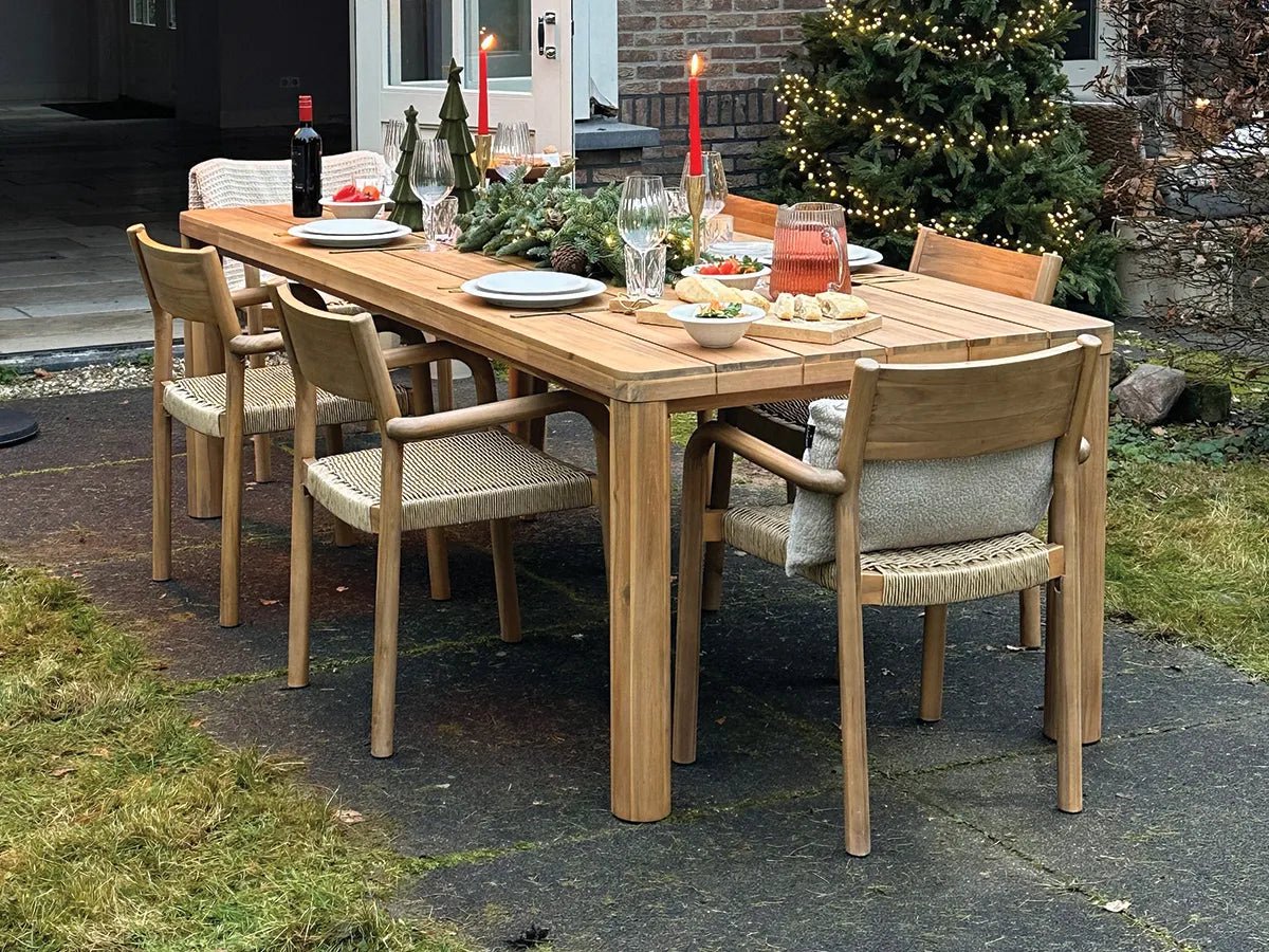 Fonteyn Tuinset Luno - 6-persoons Dining Set, Eethoek en Tuinmeubelset - Tafel met Stoelen - 240 cm - Acaciahout - Geschikt voor Tuin, Terras en Balkon - Inclusief Kussens