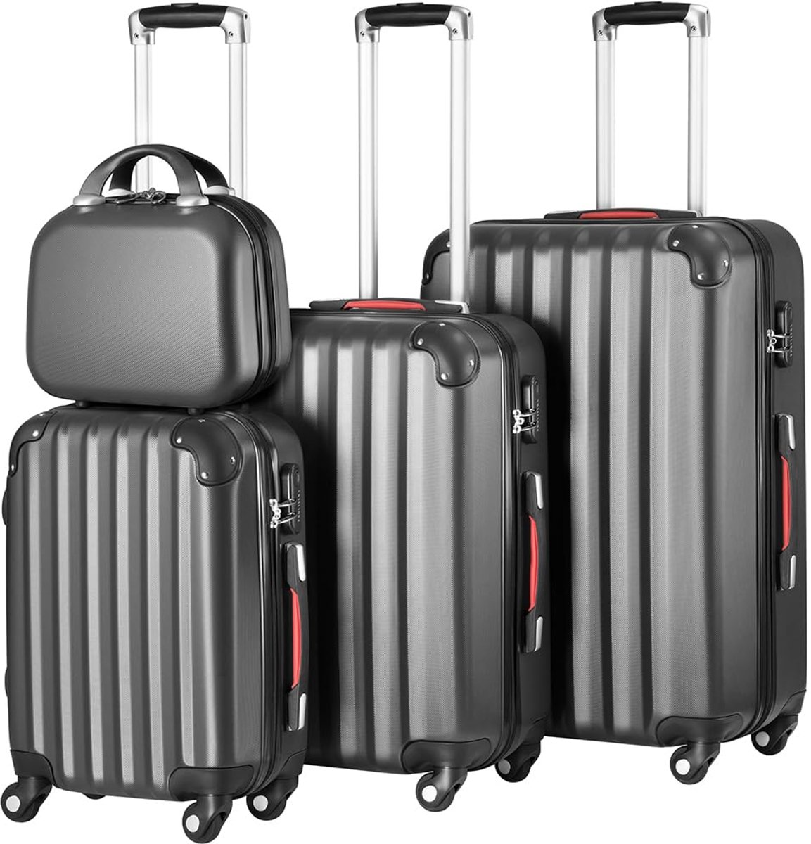 SnelShoppen - Set van 3 Harde Koffers ABS - Hardshell Koffers M-L-XL - Telescopische Handgreep - 4 Easy Roll Wielen - Hangslot met Codeslot - Robuuste