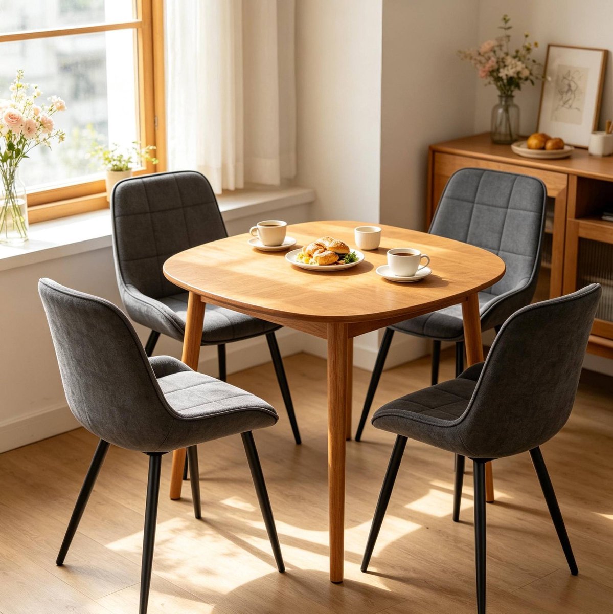 HAUSS SPOLE Eetkamerstoel - Luxe Velvet Design - Set Van 4 - Gepolsterde Zitting Met Metalen Poten - Voor Eetkamer En Woonkamer - Donkergrijs