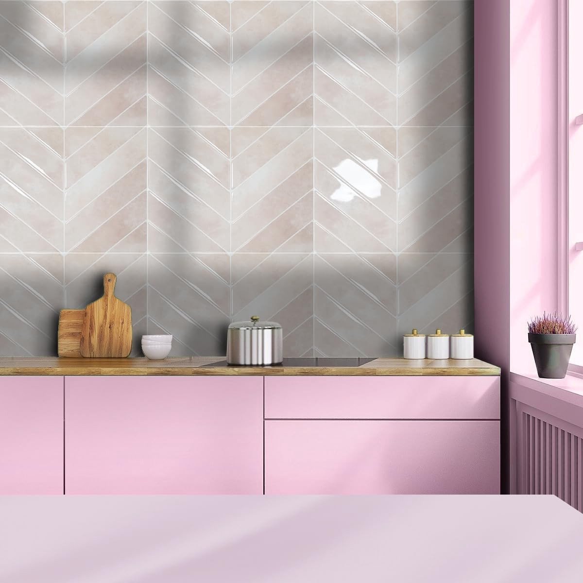10 Stuks Roze 3D Vinyl Wandtegel Stickers, Zelfklevend en Waterdicht voor Keuken en Badkamer, 10"x10", Makkelijk aan te brengen en duurzaam