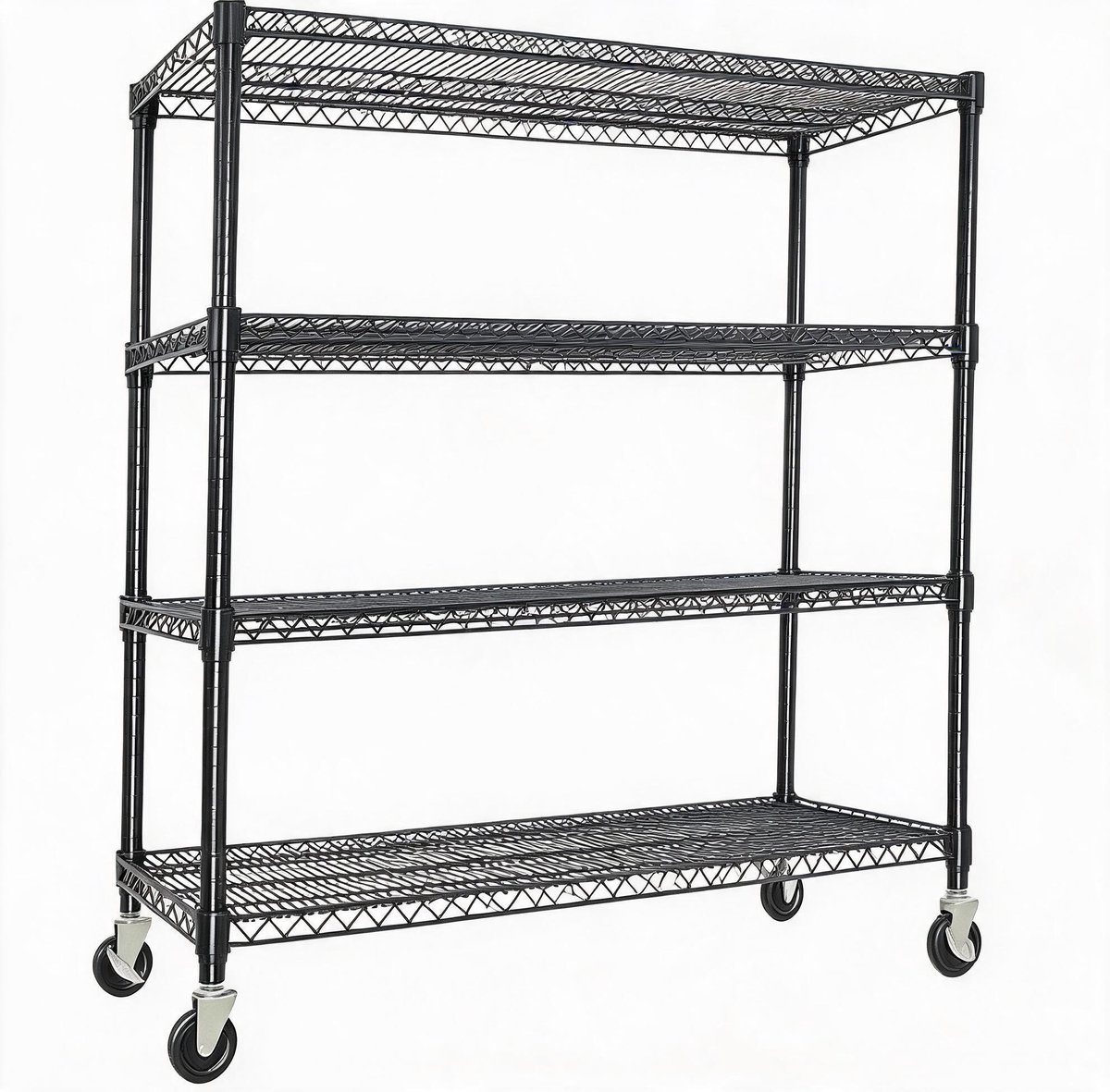 Verrijdbare metalen opslagstelling 4-laags - 10 cm vergrendelbare wielen - Koolstofstaal frame voor kelder en magazijn