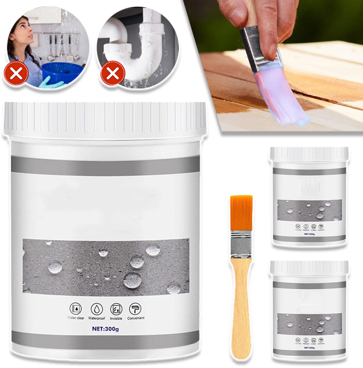 300g Waterdicht Isolerend Afdichtmiddel 2-Pack - Transparant Temperatuurbestendig (-30°C Tot 120°C) Eenvoudig Aan Te Brengen - Dicht Dak- Muur- En Leidinglekken Permanent Af