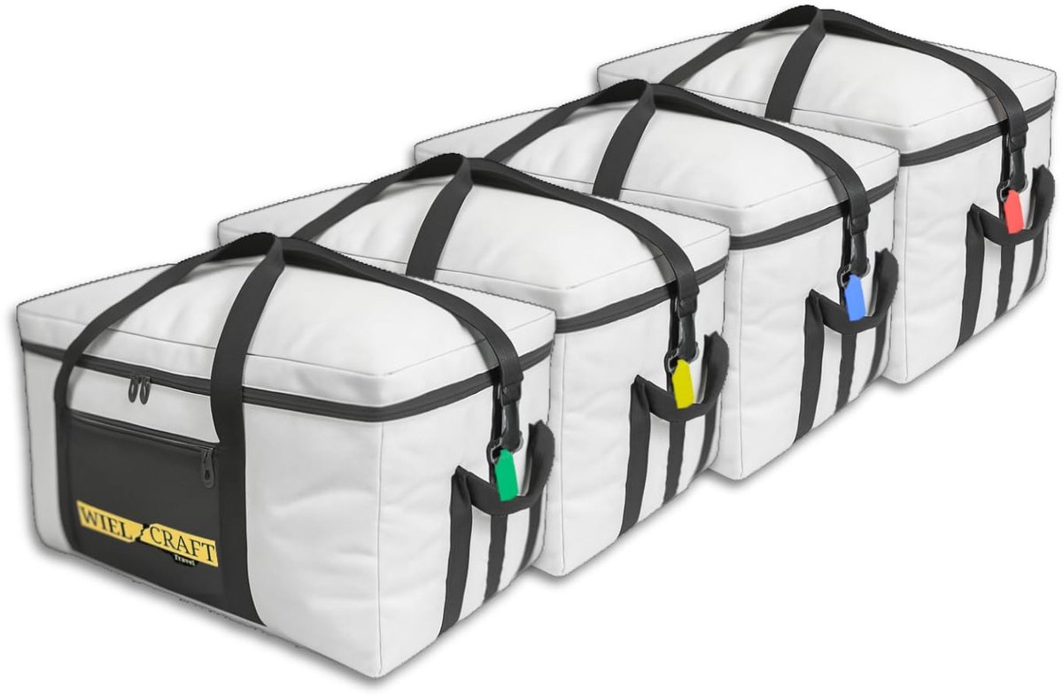 SnelShoppen - Dakboxtassen Set van 4 - Waterafstotend en Robuust - Dakkoffer Tas voor Auto, Reizen, Camping - Organizer met Kofferhangers - Grijs