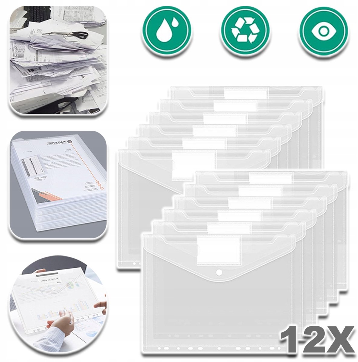A4 Transparante Opbergtas Waterdicht Met 11 Bindgaten Etikettenpapier - Kliksluiting Capaciteit 150 Vel PP - Voor Documenten, Notities, Rekeningen En Brieven