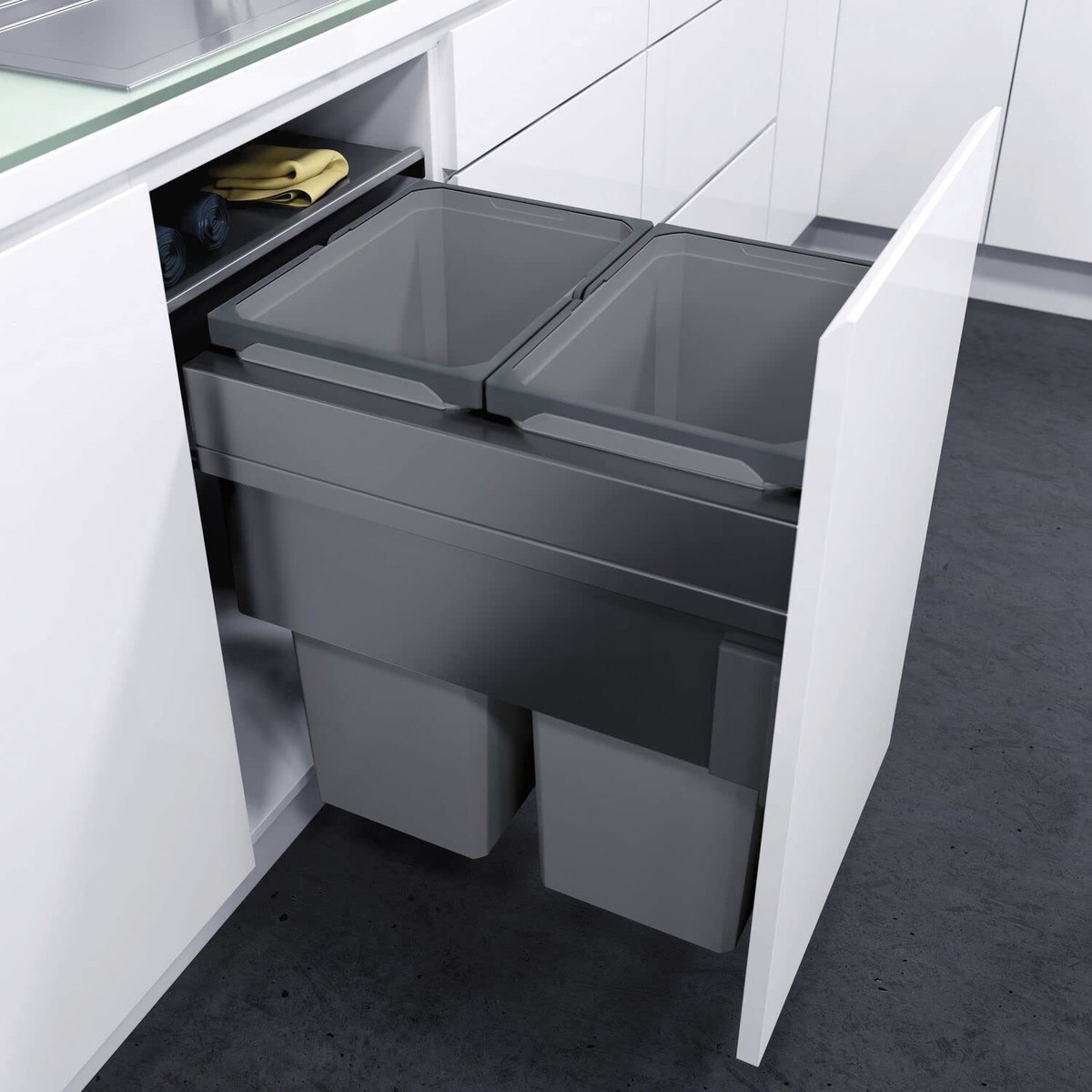 SnelShoppen - Inbouwafvalemmer Vuilnisemmer Keuken 2x35L Demping Zelfsluitend Frontbinding Kunststof Staal Lavagrijs voor Smalle Onderkasten