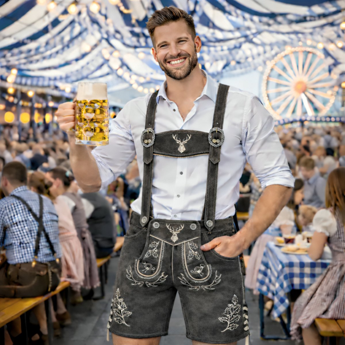 PAULGOS Heren traditionele leren broek kort - HK5 - Echt leer - Verkrijgbaar in 3 kleuren - Maat 44 - 60