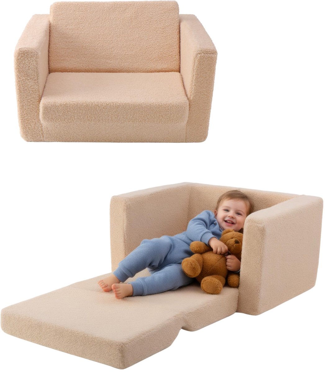 SnelShoppen - Hakuna Matte Kinderstoel Beige - Zachte Teddystof - Ideaal voor Creatief Spelen en Ontspannen - Machinewasbare Hoezen - Kinderbank vanaf