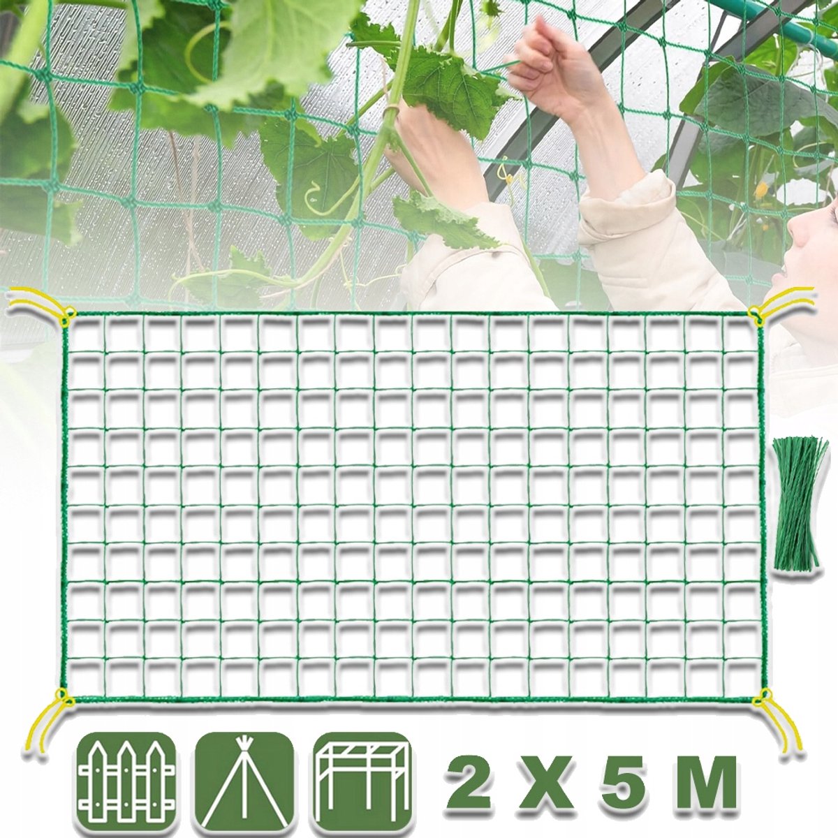 Plantennet Groot Rooster Bestand Tegen Onderdak Duurzaam Materiaal - 2x5m Nylon Waterdicht Inclusief 50 Riemen - Voor Plantenklimmen En Ondersteunend Tuinieren - Groen