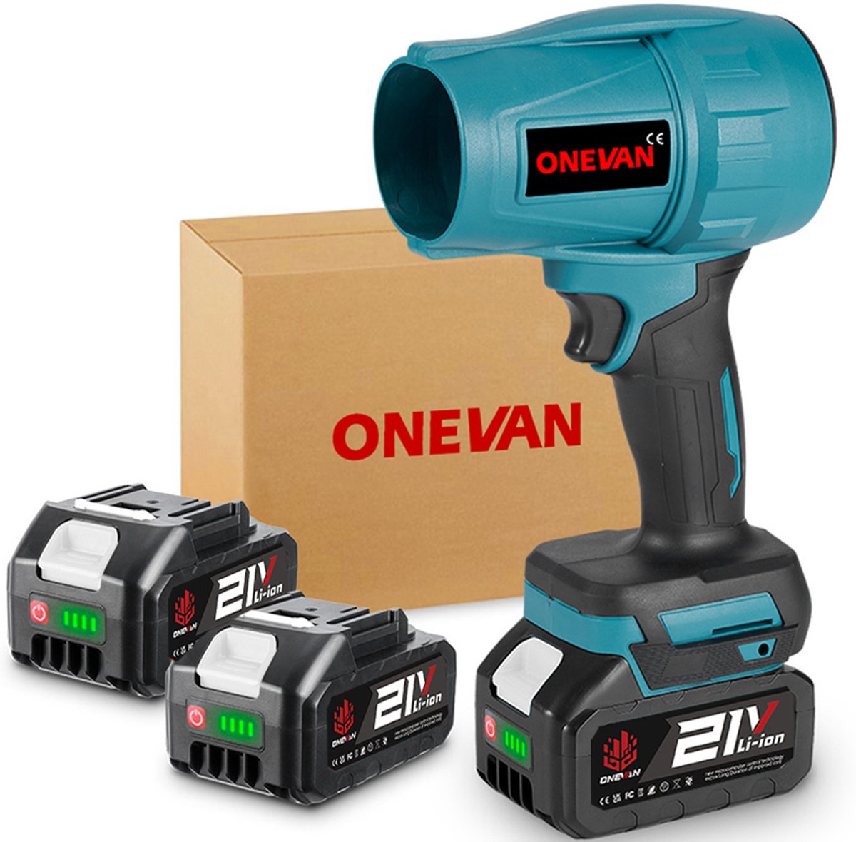 ONEVAN Accu Bladblazer - 256 m/s Borstelloze Bladblazer - Draagbare Stofblazer - met 2x accu - Handblazer - Draadloze Turbo Fan - voor buitenshuis, auto
