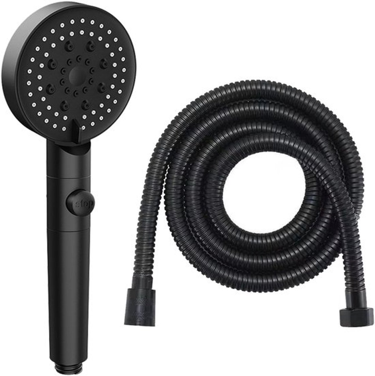 Douchekop met slang 1,5 m - 5 Straalsoorten - Diameter 90 mm - Zwart - Duurzaam ABS-kunsts